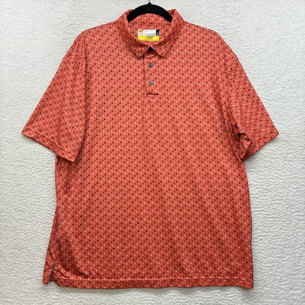 Nicklaus Polo Shirt Mens Large Orange Floral Print Golf Eco Choice Stretch